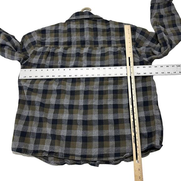 American Worker Flannel Shirt Men Size L Gray Green Buffalo Plaid Button Up - Picture 6 of 8